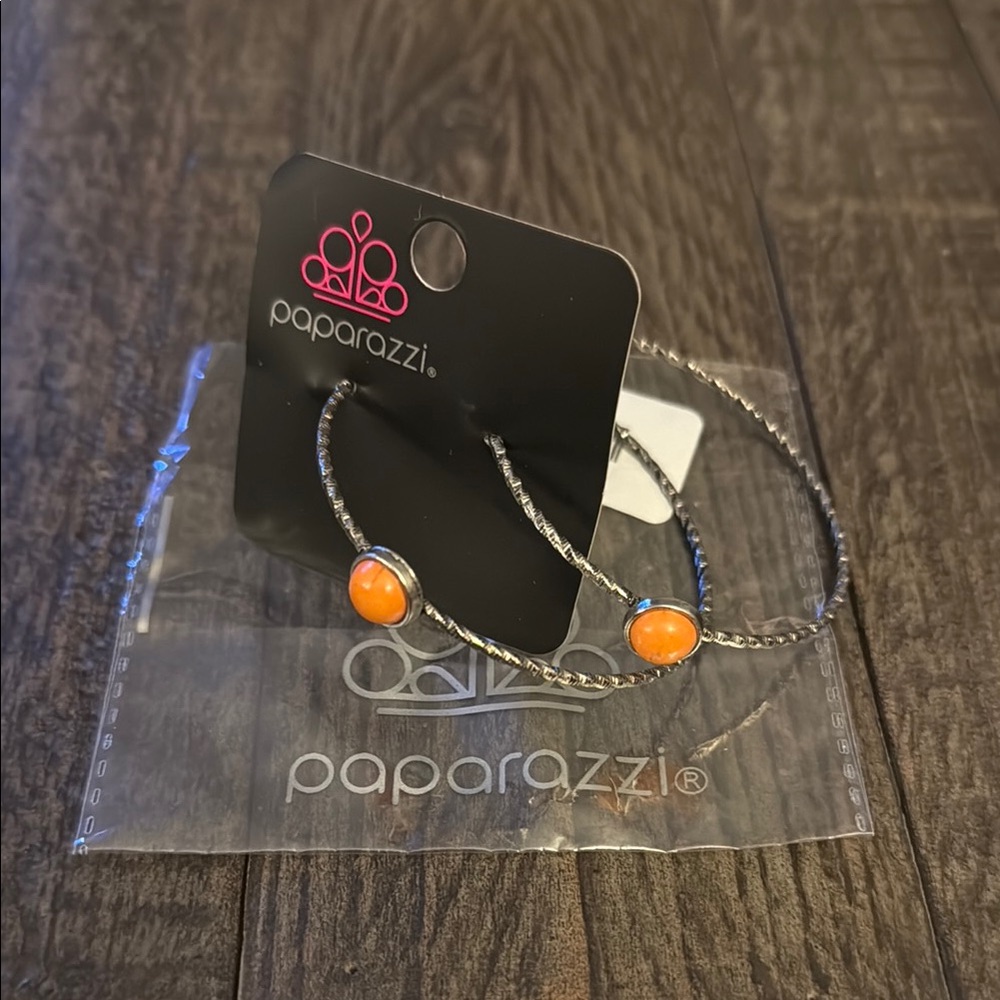 Paparazzi Silver Hoop Earrings with Orange Accents